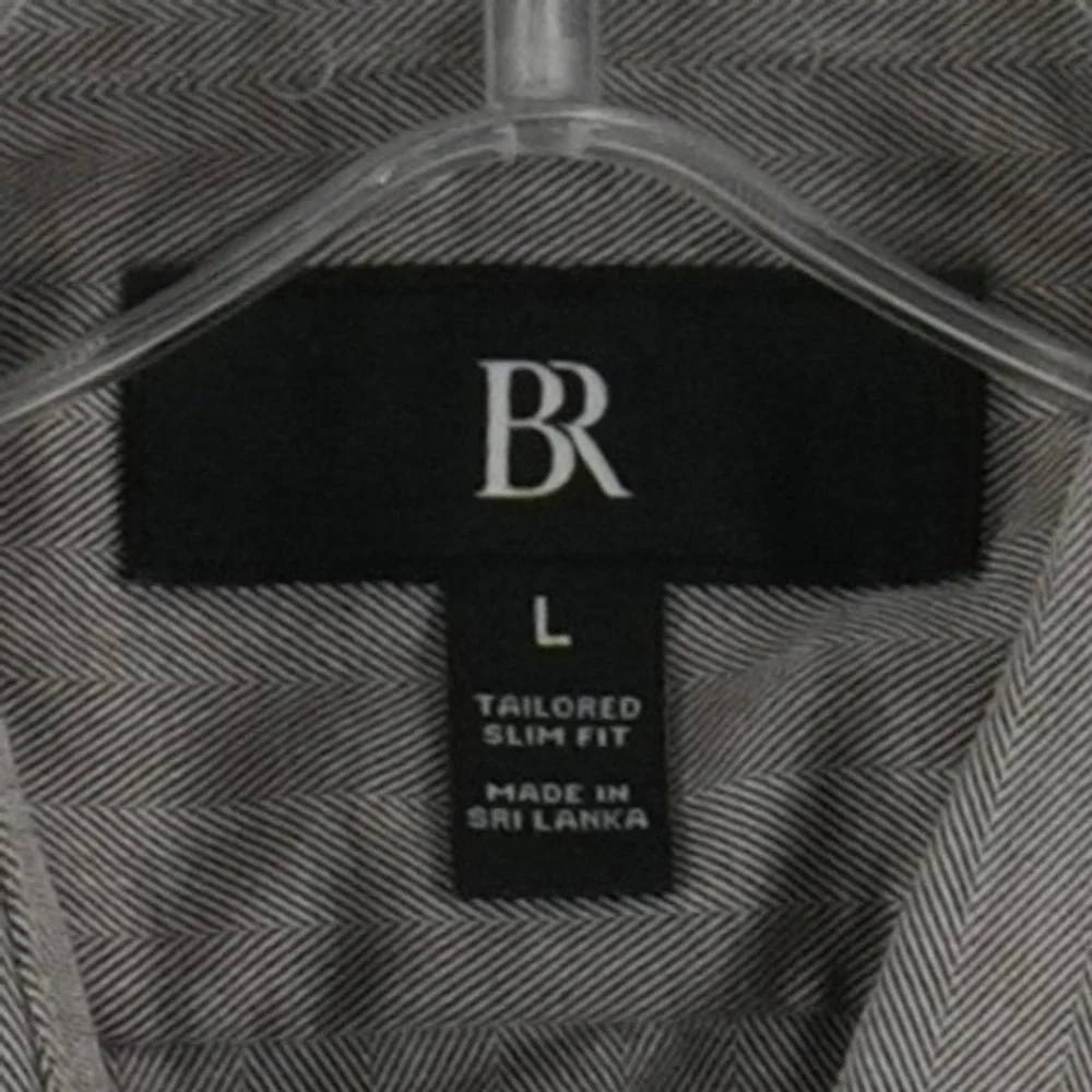 New Banana Republic Cotton Cashmere Button Shirt Men Size Large Gray Herringbone